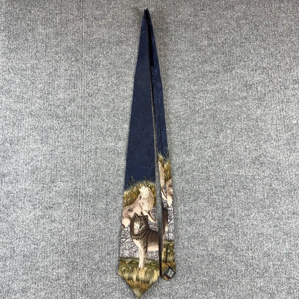 Endangered Species Tie Mens One Size Blue Howling Wolf Wildlife Silk Necktie